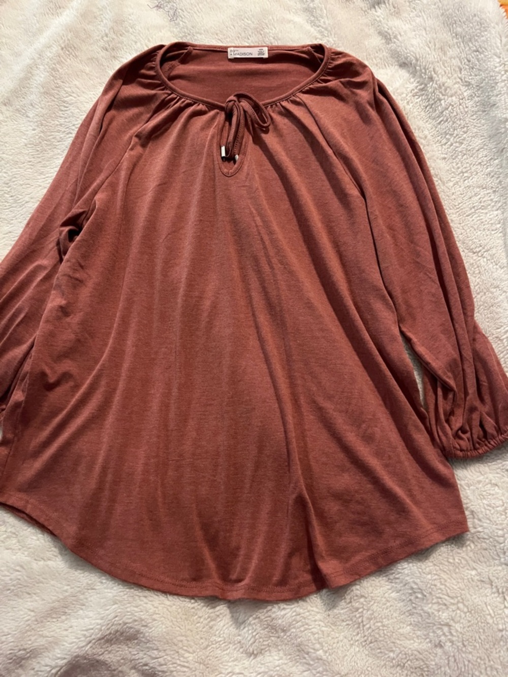 Madison Rust Long Sleeve Tie-Neck Top